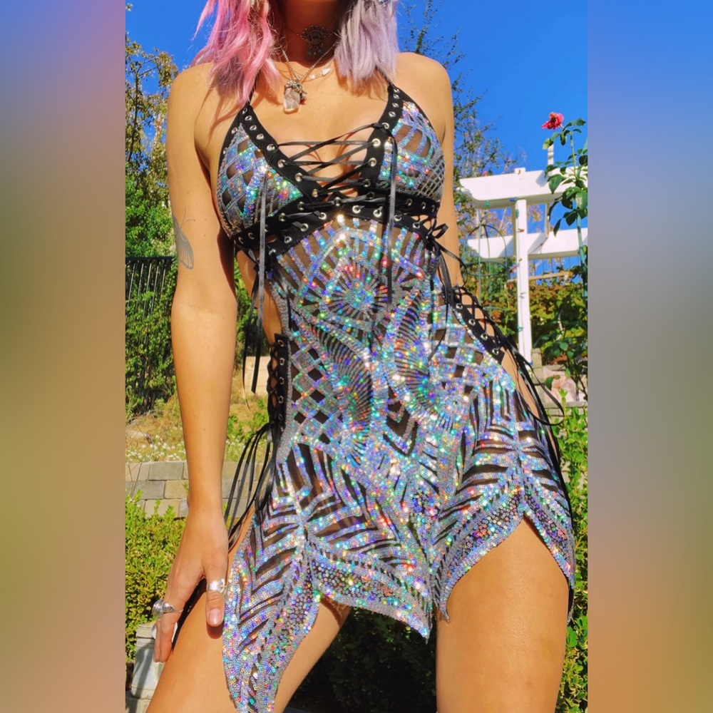 Disco Lemonade Solitary Daze Dress Handmade Large